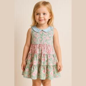Sweet Honey Girls Dress Sz 4T Mixed Floral Prints Pastels Pink Green Blue Tiered